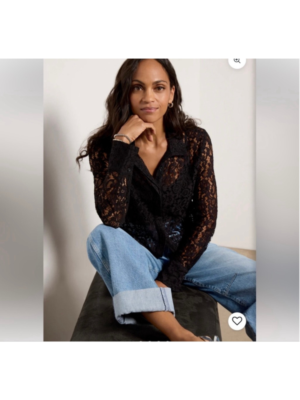 Evereve Black Emmie Lace Shirt M